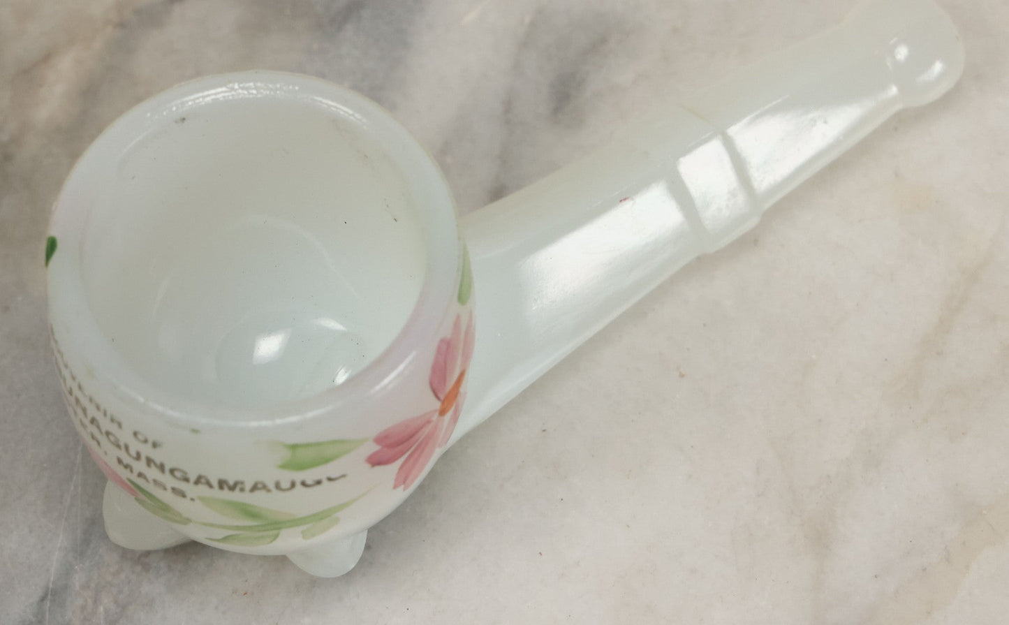 Lot 102 - Antique Glass Pipe Souvenir Of Lake Chaubunagungamaug A.K.A. Lake Char­Gogg­A­Gogg­Man­Chaugg­A­Gogg­Chau­Bun­A­Gung­A­Maugg A.K.A. Webster Lake, Webster, Massachusetts