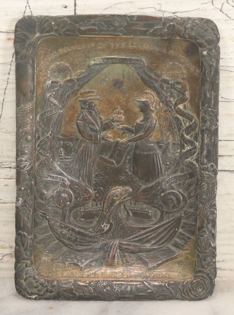 Lot 103 - Antique Pot Metal Trinket Dish Historic Souvenir Commemorating The Louisiana Purchase Centennial, 1803-1903, With Uncle Sam, Eagle, And Other Patriotic Symbols, Copyrighted By I.G.K.
