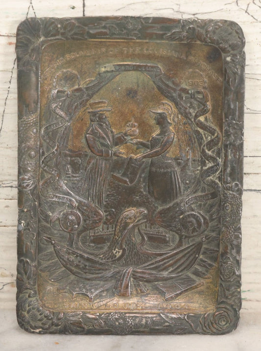 Lot 103 - Antique Pot Metal Trinket Dish Historic Souvenir Commemorating The Louisiana Purchase Centennial, 1803-1903, With Uncle Sam, Eagle, And Other Patriotic Symbols, Copyrighted By I.G.K.