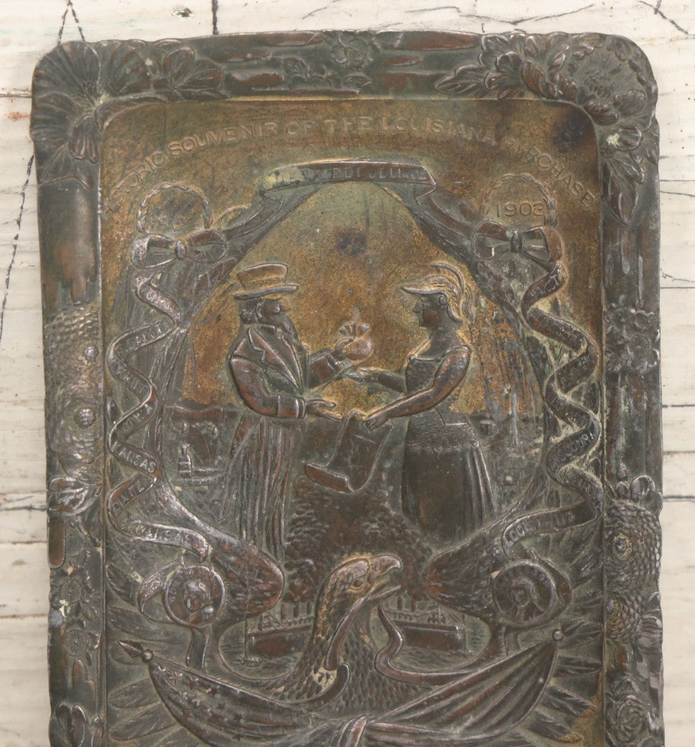 Lot 103 - Antique Pot Metal Trinket Dish Historic Souvenir Commemorating The Louisiana Purchase Centennial, 1803-1903, With Uncle Sam, Eagle, And Other Patriotic Symbols, Copyrighted By I.G.K.