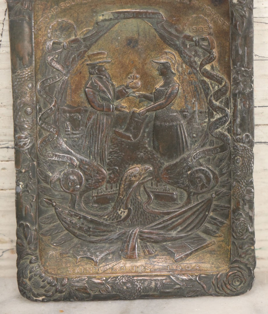 Lot 103 - Antique Pot Metal Trinket Dish Historic Souvenir Commemorating The Louisiana Purchase Centennial, 1803-1903, With Uncle Sam, Eagle, And Other Patriotic Symbols, Copyrighted By I.G.K.