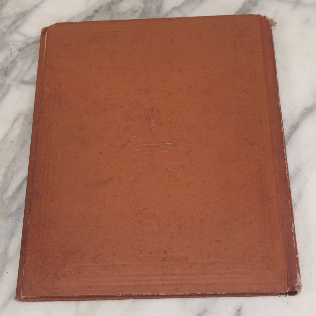 Lot 105 - Empty Antique Victorian Scrapbook With Embossed Cover With Gold Paint And Roe Deer, Lithograph Of Woman With Flower Basket, Belonged To Bessie Gooch, No Contents, As Found