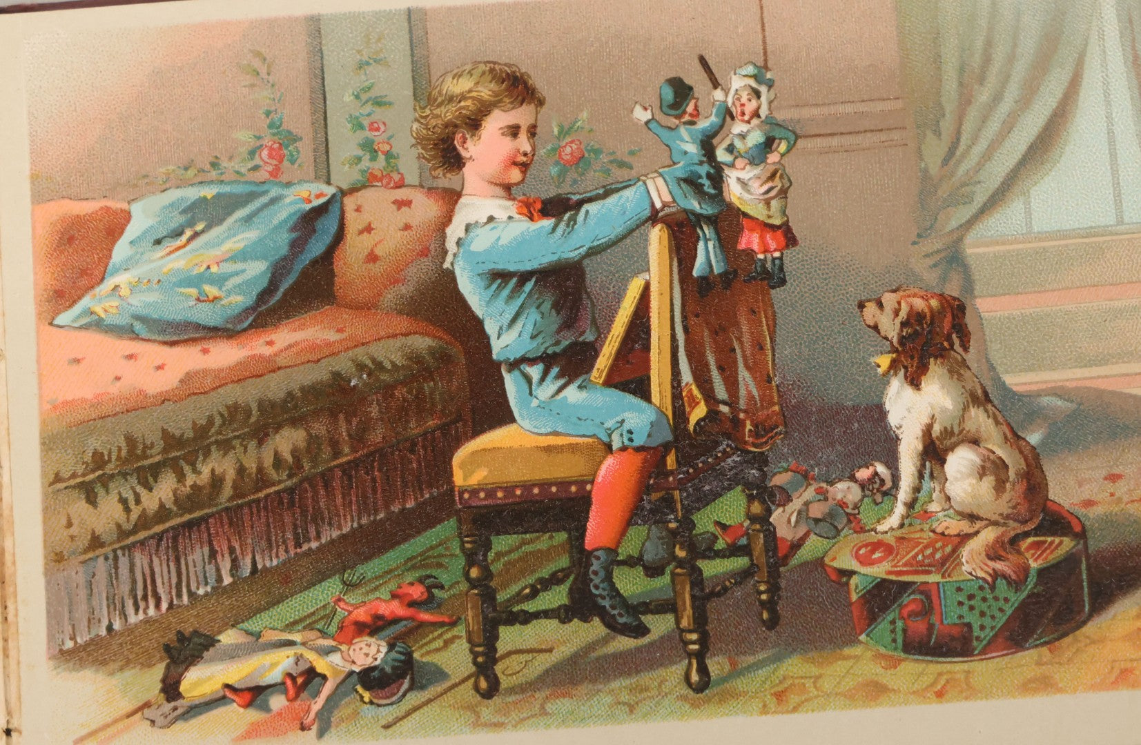 Lot 106 - Empty Antique Victorian Autograph Album, "The Hendschel Album" Published By The Major Knapp & Co., New York, With Little Girl On Cover, Gold Flowers, Seven Full Page Chromolithograph Plate Inserts