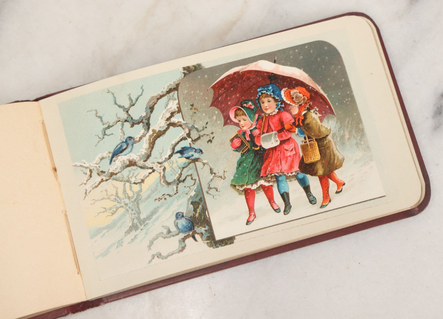 Lot 106 - Empty Antique Victorian Autograph Album, "The Hendschel Album" Published By The Major Knapp & Co., New York, With Little Girl On Cover, Gold Flowers, Seven Full Page Chromolithograph Plate Inserts