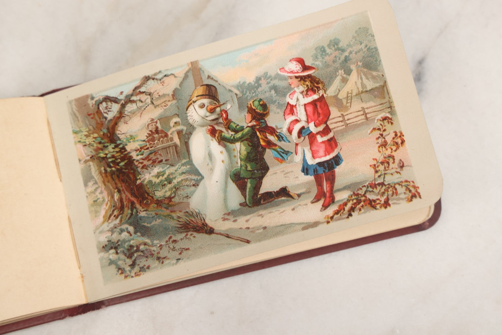 Lot 106 - Empty Antique Victorian Autograph Album, "The Hendschel Album" Published By The Major Knapp & Co., New York, With Little Girl On Cover, Gold Flowers, Seven Full Page Chromolithograph Plate Inserts