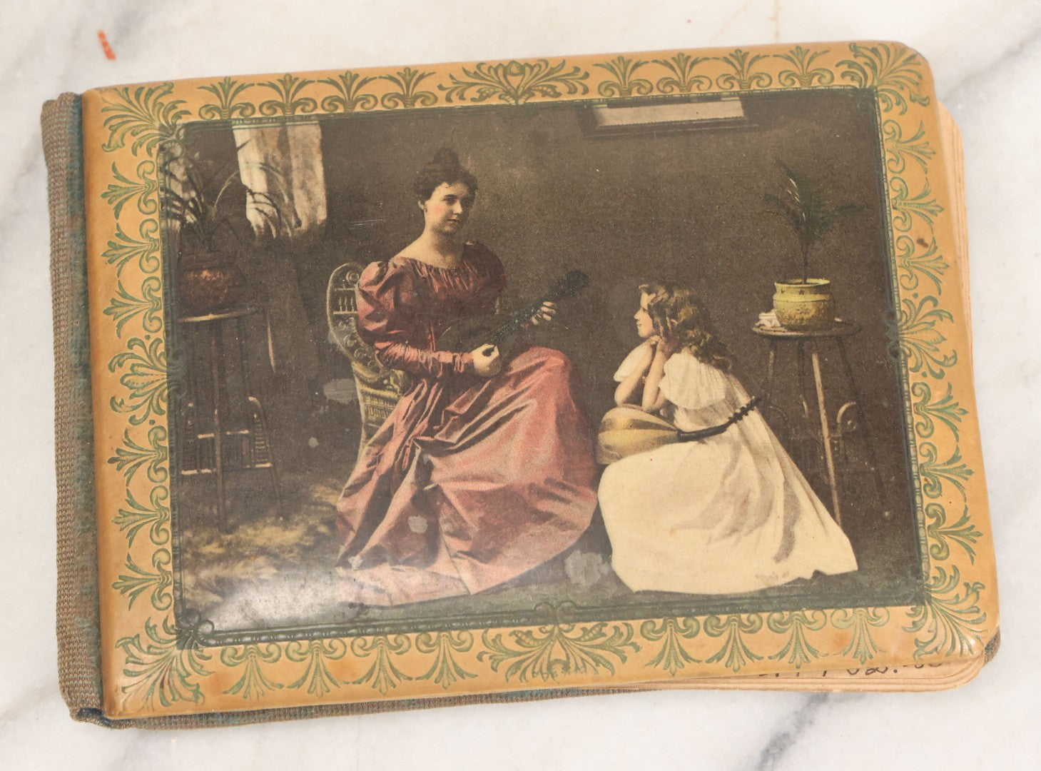 Lot 107 - Antique Late Victorian Autograph Album, Belonged To Florence, With Many Notes And Poems, Mother And Daughter With Mandolins On Cover, Wolfeboro, New Hampshire, 1901-1902