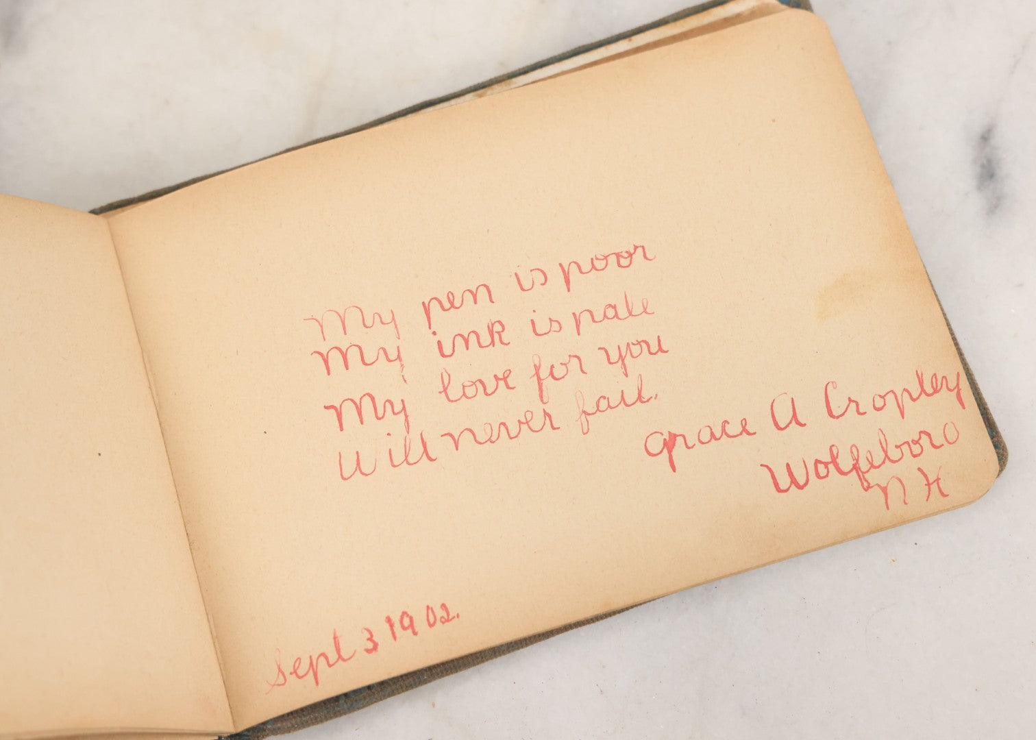 Lot 107 - Antique Late Victorian Autograph Album, Belonged To Florence, With Many Notes And Poems, Mother And Daughter With Mandolins On Cover, Wolfeboro, New Hampshire, 1901-1902