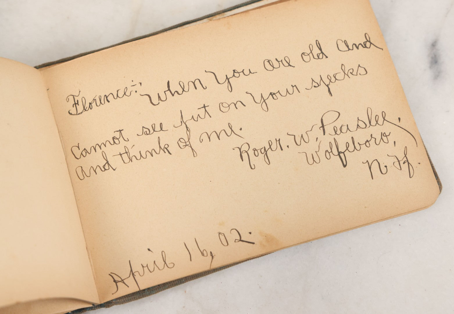 Lot 107 - Antique Late Victorian Autograph Album, Belonged To Florence, With Many Notes And Poems, Mother And Daughter With Mandolins On Cover, Wolfeboro, New Hampshire, 1901-1902