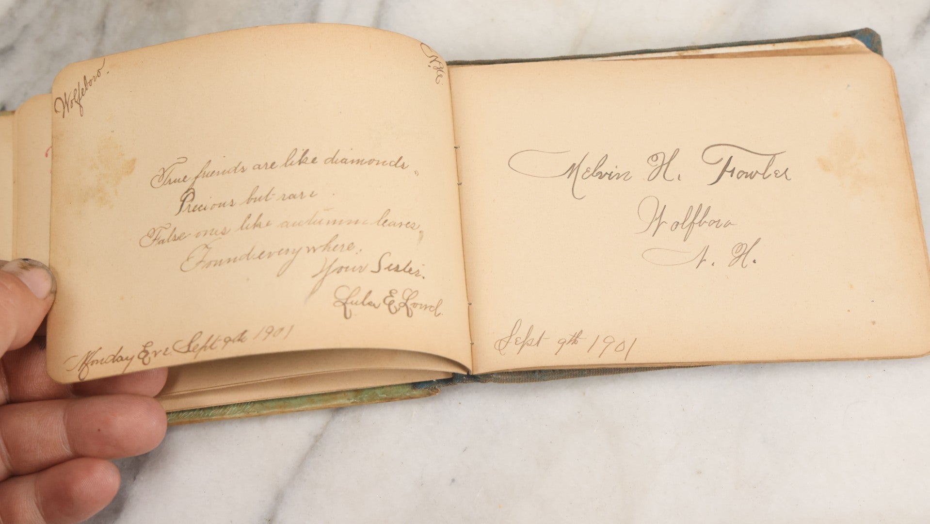 Lot 107 - Antique Late Victorian Autograph Album, Belonged To Florence, With Many Notes And Poems, Mother And Daughter With Mandolins On Cover, Wolfeboro, New Hampshire, 1901-1902