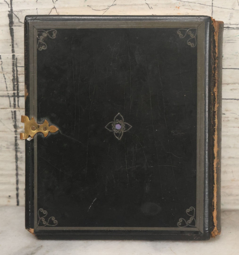 Lot 117 - Antique 1/6th Plate Ambrotype Photograph Of Solemn Woman In Dark Clothing With Patriotic Civil War Era Brass Mat With American Flags, Eagle, Cannon, "E Pluribus Unum" Banner, In Half Case