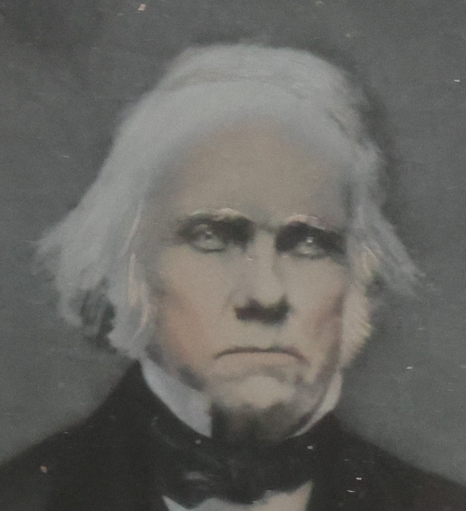 Lot 123 - Antique Full Plate Tintype Of Stately Looking Man With White Hair, Hand Painted Details, With Original Mat And Wood Backing, Glass Covering, No Frame, As Found, 8" x 10"