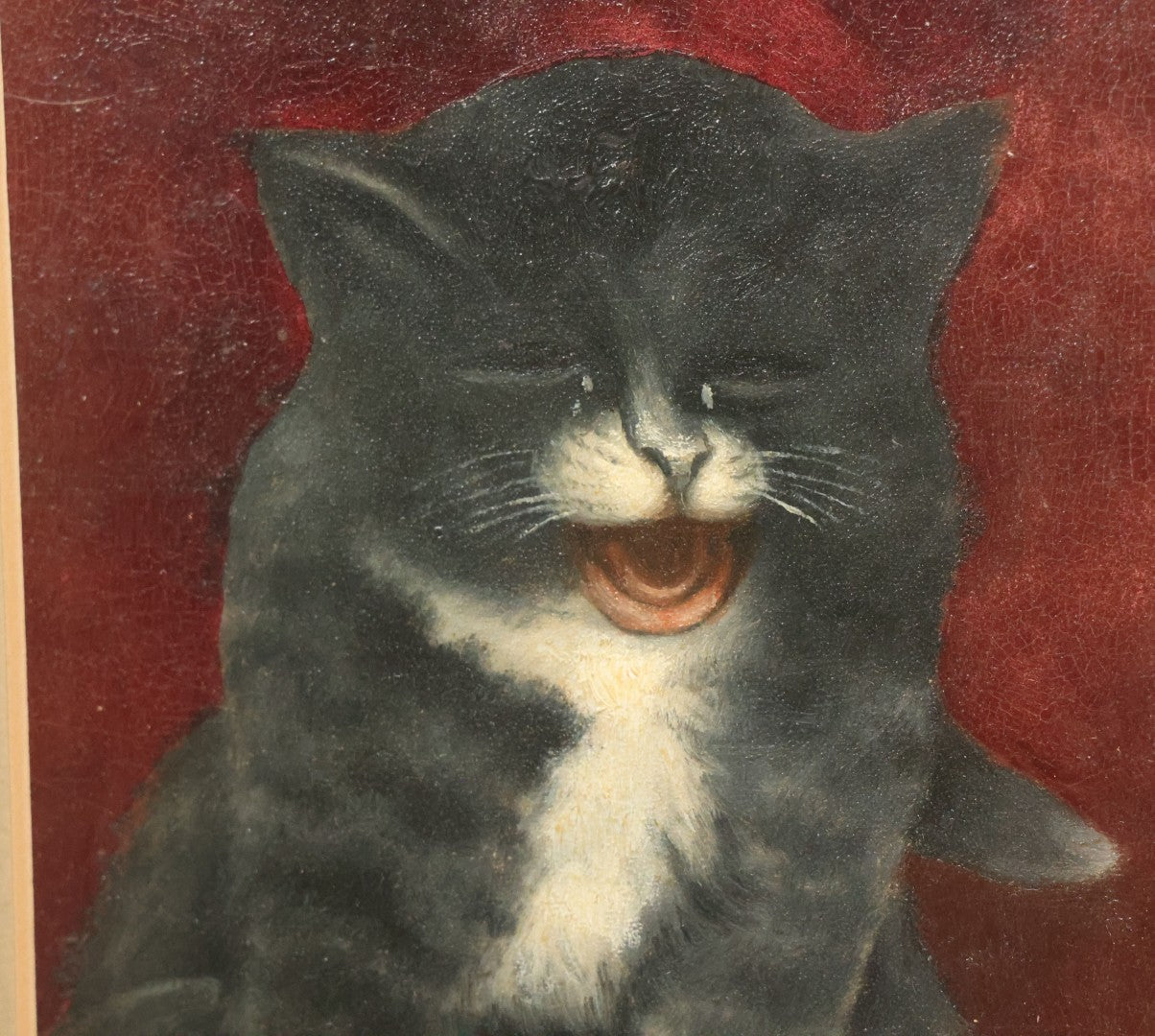Lot 016 - Antique Painting Of Kitten With Red Background, After A Popular Postcard Design Artist Signed L.A. Vene, 1924, In Frame With Double Mat, 13-1/2" x 16"
