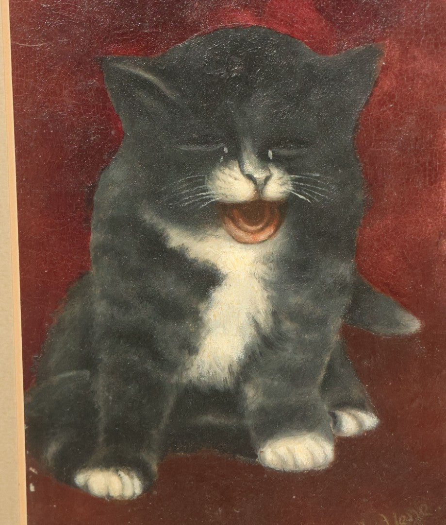 Lot 016 - Antique Painting Of Kitten With Red Background, After A Popular Postcard Design Artist Signed L.A. Vene, 1924, In Frame With Double Mat, 13-1/2" x 16"