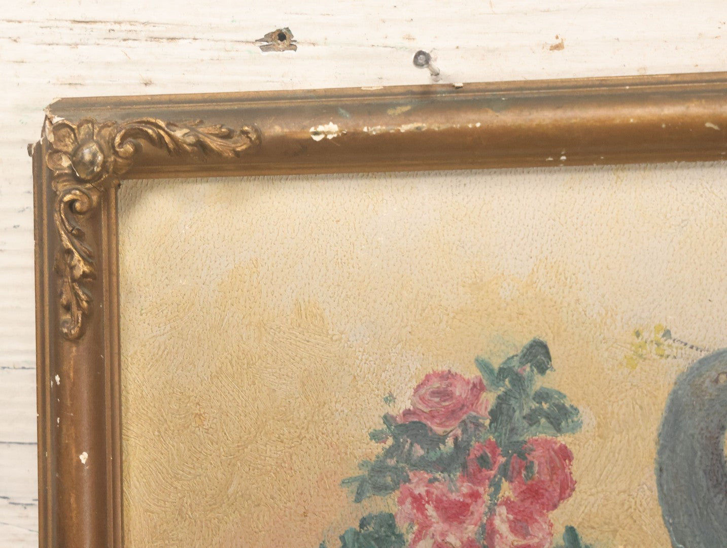 Lot 017 - Vintage Painting On Paper Of Peacock Bird Next To Flower Vase, Artist Signed G. Gassert, 1935, In Frame, 10" x 13"