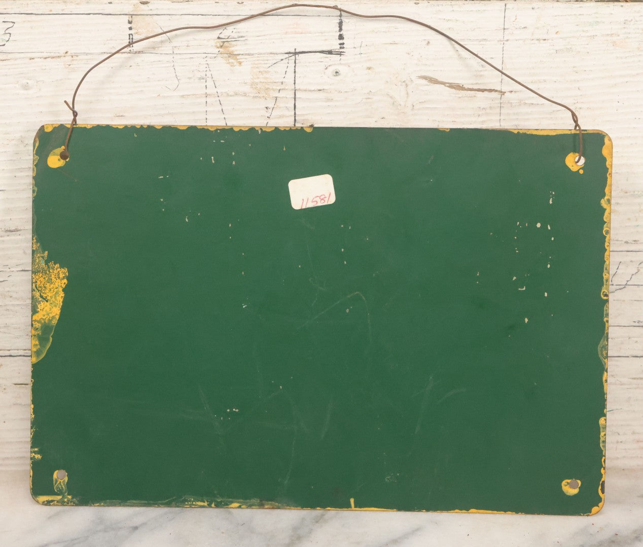 Lot 019 - Vintage Hand Painted "Fire Escape" Tin Sign With Red Lettering On Yellow Field With Wire Hanger, 9-3/4" x 6-1/2"