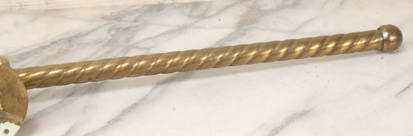 Lot 020 - Antique Solid Brass Center Mount Towel Rack With Fist Holding Pole Motif, Including Original Slotted Screw Mounting Hardware, 30" Length