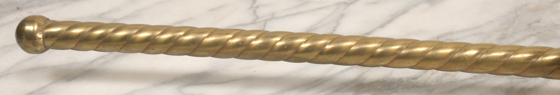 Lot 020 - Antique Solid Brass Center Mount Towel Rack With Fist Holding Pole Motif, Including Original Slotted Screw Mounting Hardware, 30" Length