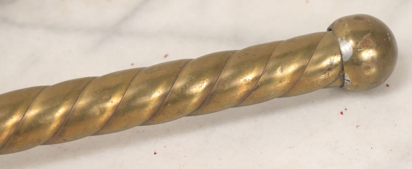 Lot 020 - Antique Solid Brass Center Mount Towel Rack With Fist Holding Pole Motif, Including Original Slotted Screw Mounting Hardware, 30" Length