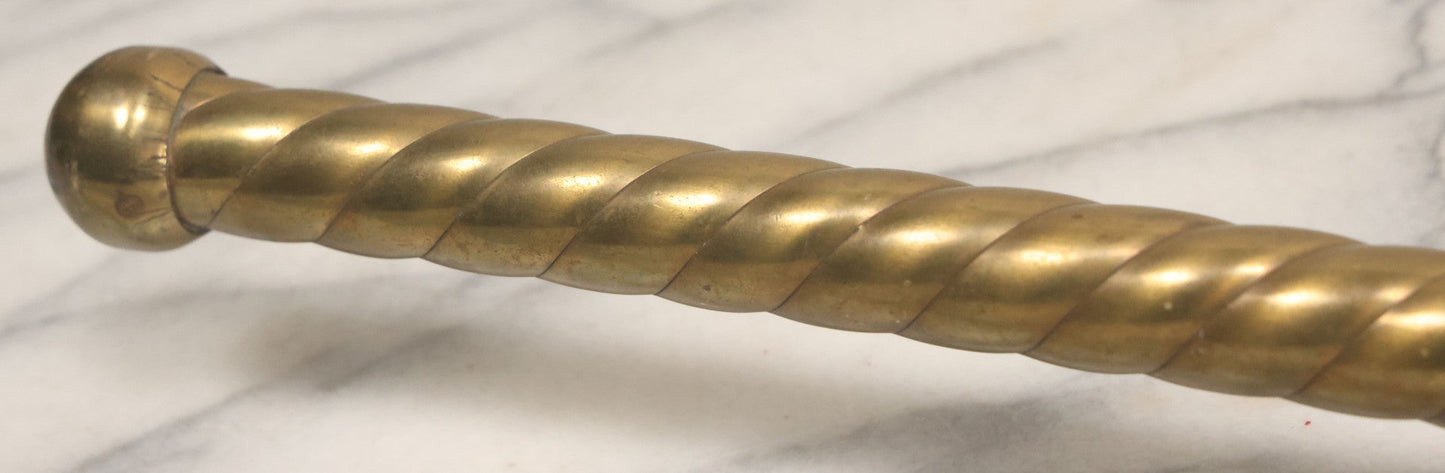 Lot 020 - Antique Solid Brass Center Mount Towel Rack With Fist Holding Pole Motif, Including Original Slotted Screw Mounting Hardware, 30" Length