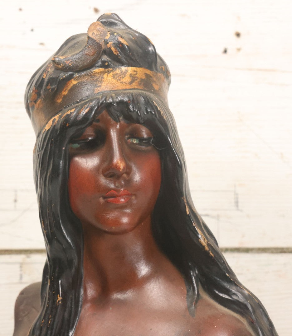 Lot 021 - Antique Art Nouveau Chalkware Bust Statue Of Diana / Diane, Roman Goddess Of The Moon And The Hunt, After Emmanuel Villanis (French, 1858-1914), Note Chipping, Losses, 15-3/4" H