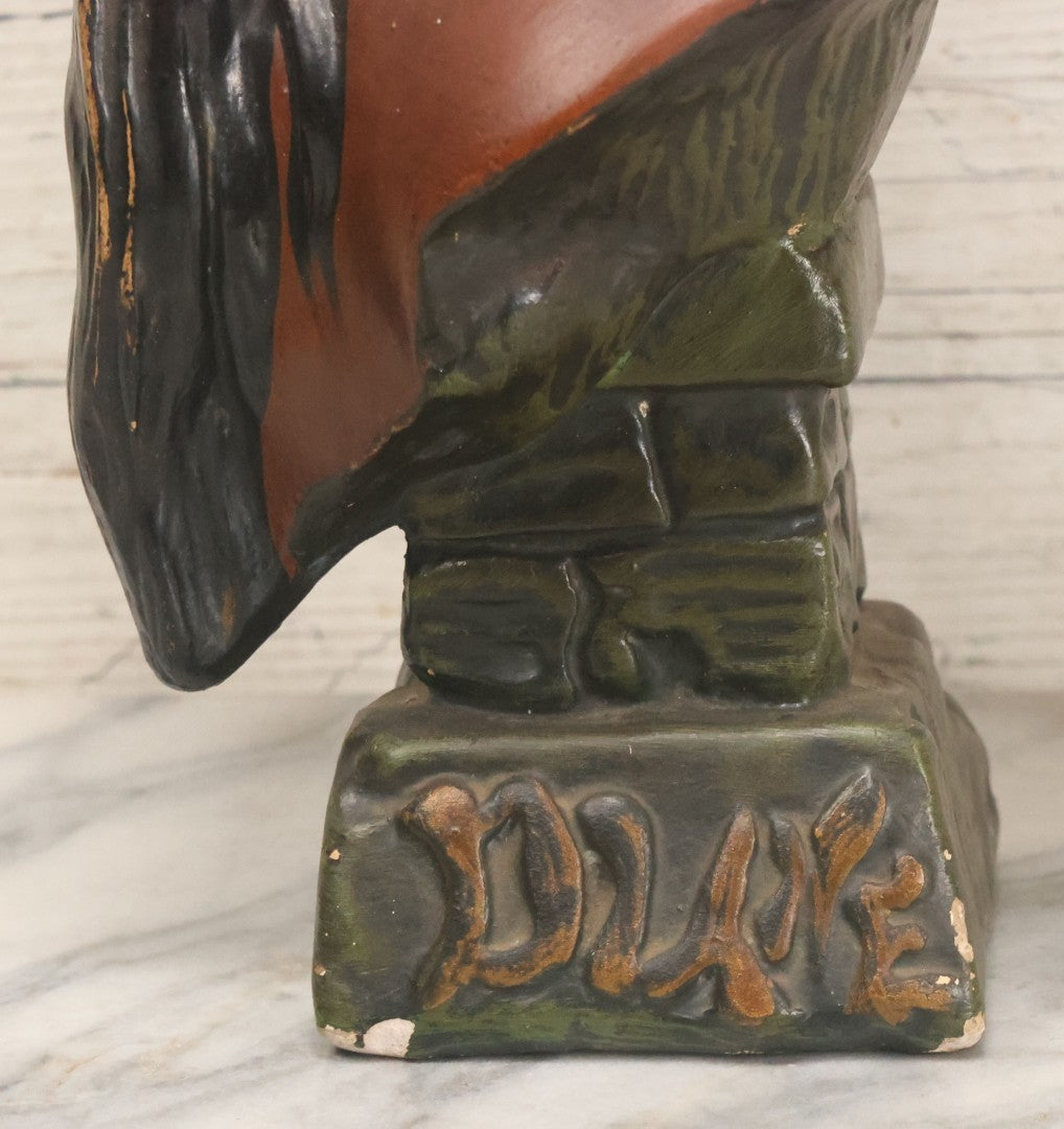 Lot 021 - Antique Art Nouveau Chalkware Bust Statue Of Diana / Diane, Roman Goddess Of The Moon And The Hunt, After Emmanuel Villanis (French, 1858-1914), Note Chipping, Losses, 15-3/4" H