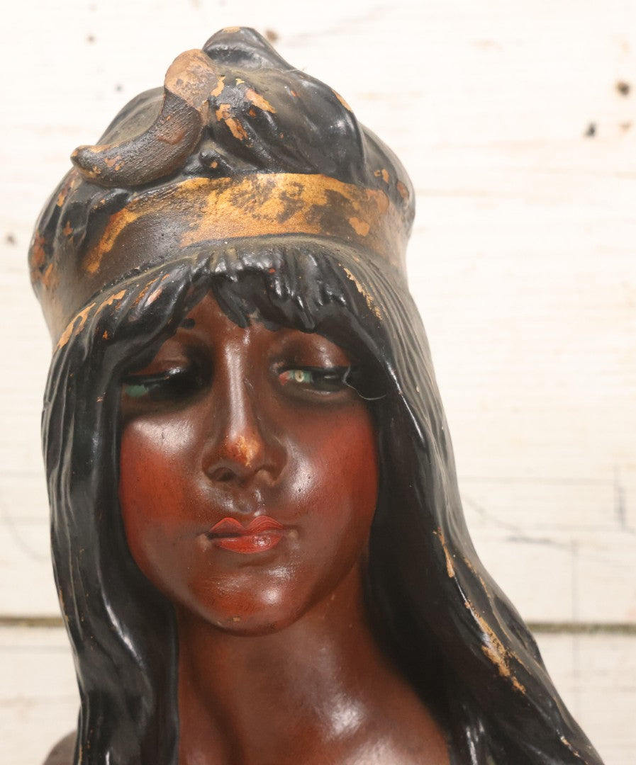 Lot 021 - Antique Art Nouveau Chalkware Bust Statue Of Diana / Diane, Roman Goddess Of The Moon And The Hunt, After Emmanuel Villanis (French, 1858-1914), Note Chipping, Losses, 15-3/4" H