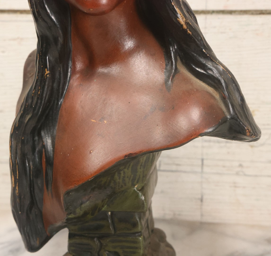 Lot 021 - Antique Art Nouveau Chalkware Bust Statue Of Diana / Diane, Roman Goddess Of The Moon And The Hunt, After Emmanuel Villanis (French, 1858-1914), Note Chipping, Losses, 15-3/4" H