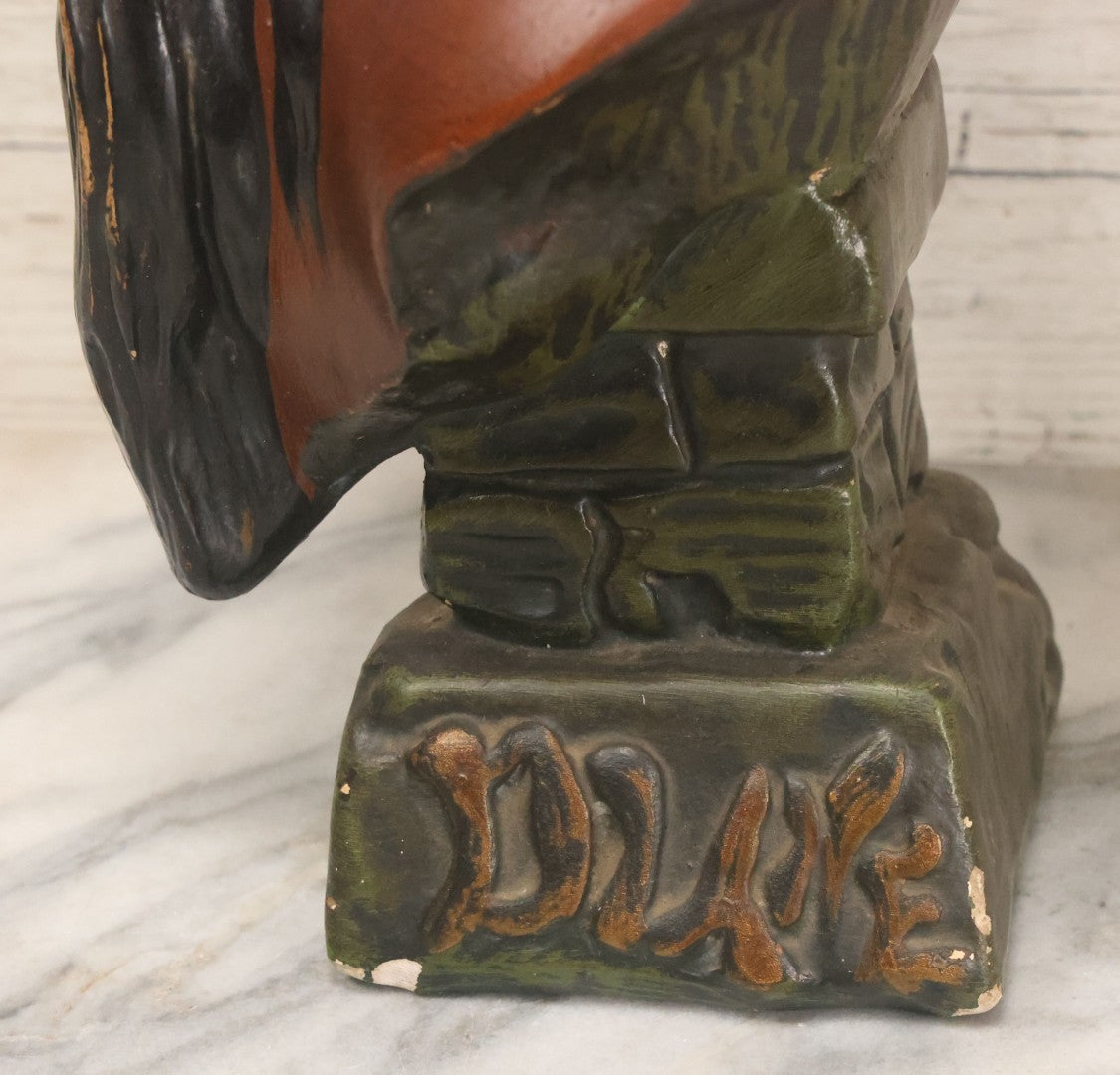 Lot 021 - Antique Art Nouveau Chalkware Bust Statue Of Diana / Diane, Roman Goddess Of The Moon And The Hunt, After Emmanuel Villanis (French, 1858-1914), Note Chipping, Losses, 15-3/4" H