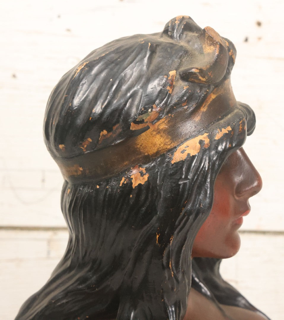 Lot 021 - Antique Art Nouveau Chalkware Bust Statue Of Diana / Diane, Roman Goddess Of The Moon And The Hunt, After Emmanuel Villanis (French, 1858-1914), Note Chipping, Losses, 15-3/4" H