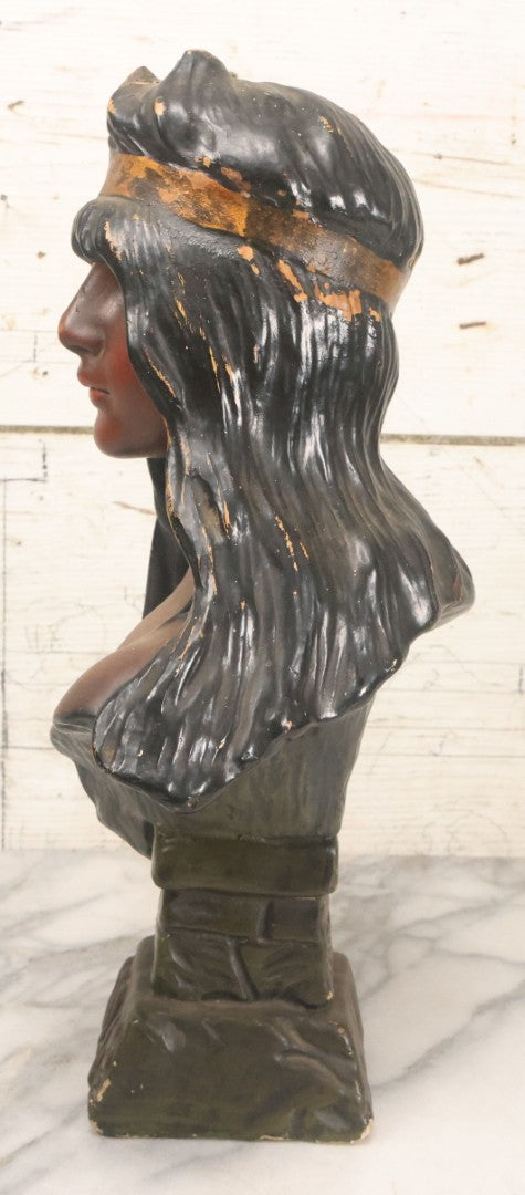 Lot 021 - Antique Art Nouveau Chalkware Bust Statue Of Diana / Diane, Roman Goddess Of The Moon And The Hunt, After Emmanuel Villanis (French, 1858-1914), Note Chipping, Losses, 15-3/4" H