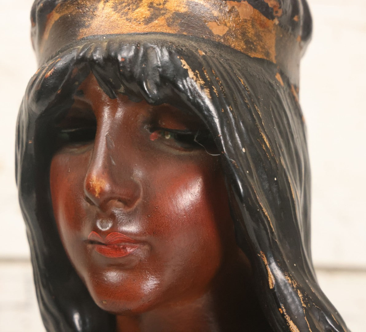 Lot 021 - Antique Art Nouveau Chalkware Bust Statue Of Diana / Diane, Roman Goddess Of The Moon And The Hunt, After Emmanuel Villanis (French, 1858-1914), Note Chipping, Losses, 15-3/4" H