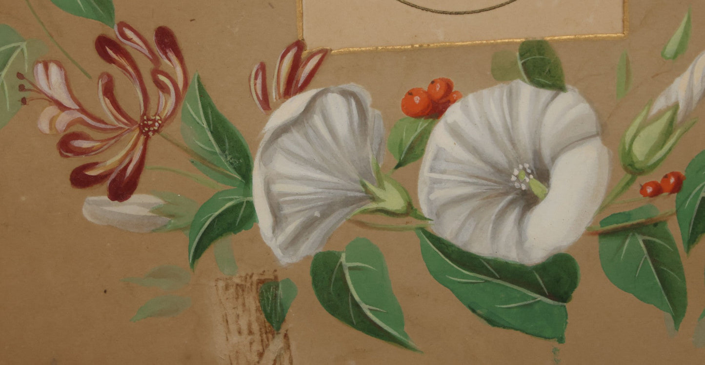 Lot 031 - Antique Mourning Art Painted Mat Photo Frame With Carte De Visite C.D.V. Photograph Of Woman, "She Is Not Dead But Sleepeth", Painting Of Flowers, 14-5/8" x 12-1/8"