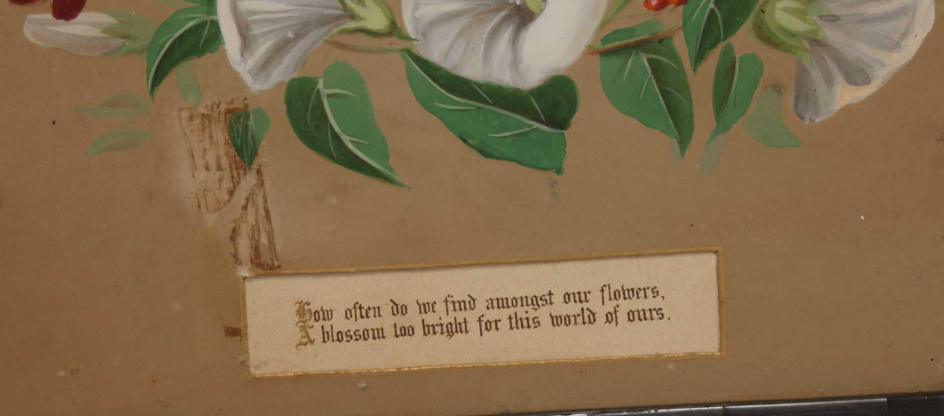 Lot 031 - Antique Mourning Art Painted Mat Photo Frame With Carte De Visite C.D.V. Photograph Of Woman, "She Is Not Dead But Sleepeth", Painting Of Flowers, 14-5/8" x 12-1/8"