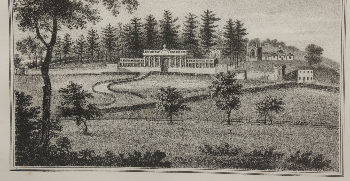 Lot 032 - Antique Lithograph Print Of Laurel Hill Cemetery, Philadelphia Pennsylvania, Published By J.T. Bowen, 1840, In Modern Frame, 15-1/4" x 12-1/2"