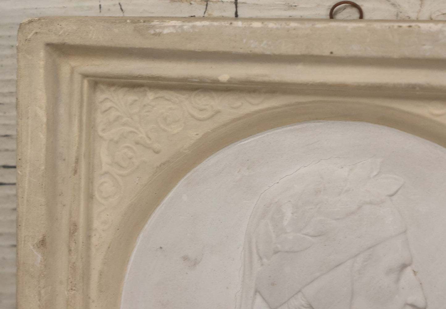 Lot 034 - Antique White Ceramic Wall Plaque Featuring Poet Dante Alighieri In Profile, 6-7/8" Sides