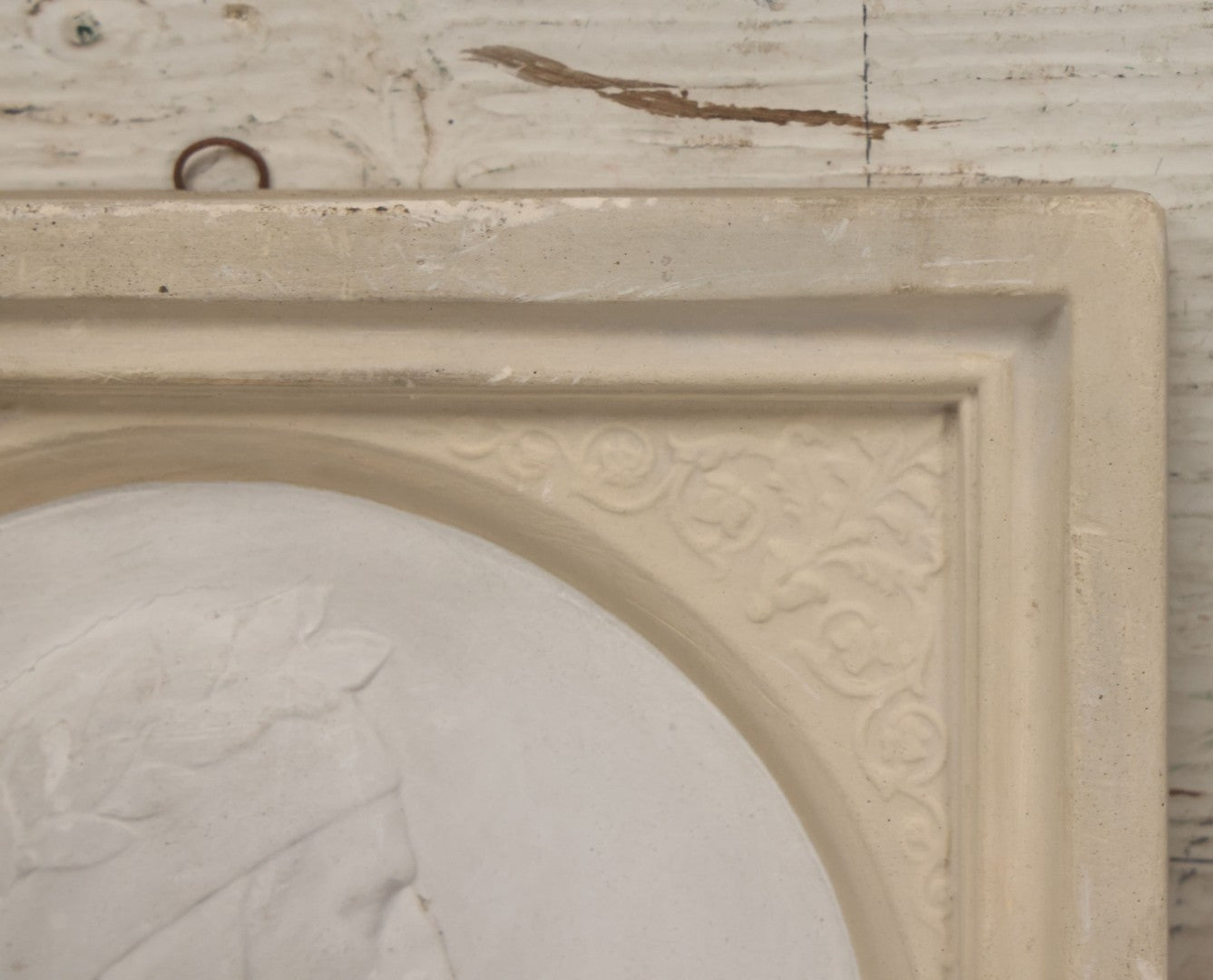 Lot 034 - Antique White Ceramic Wall Plaque Featuring Poet Dante Alighieri In Profile, 6-7/8" Sides