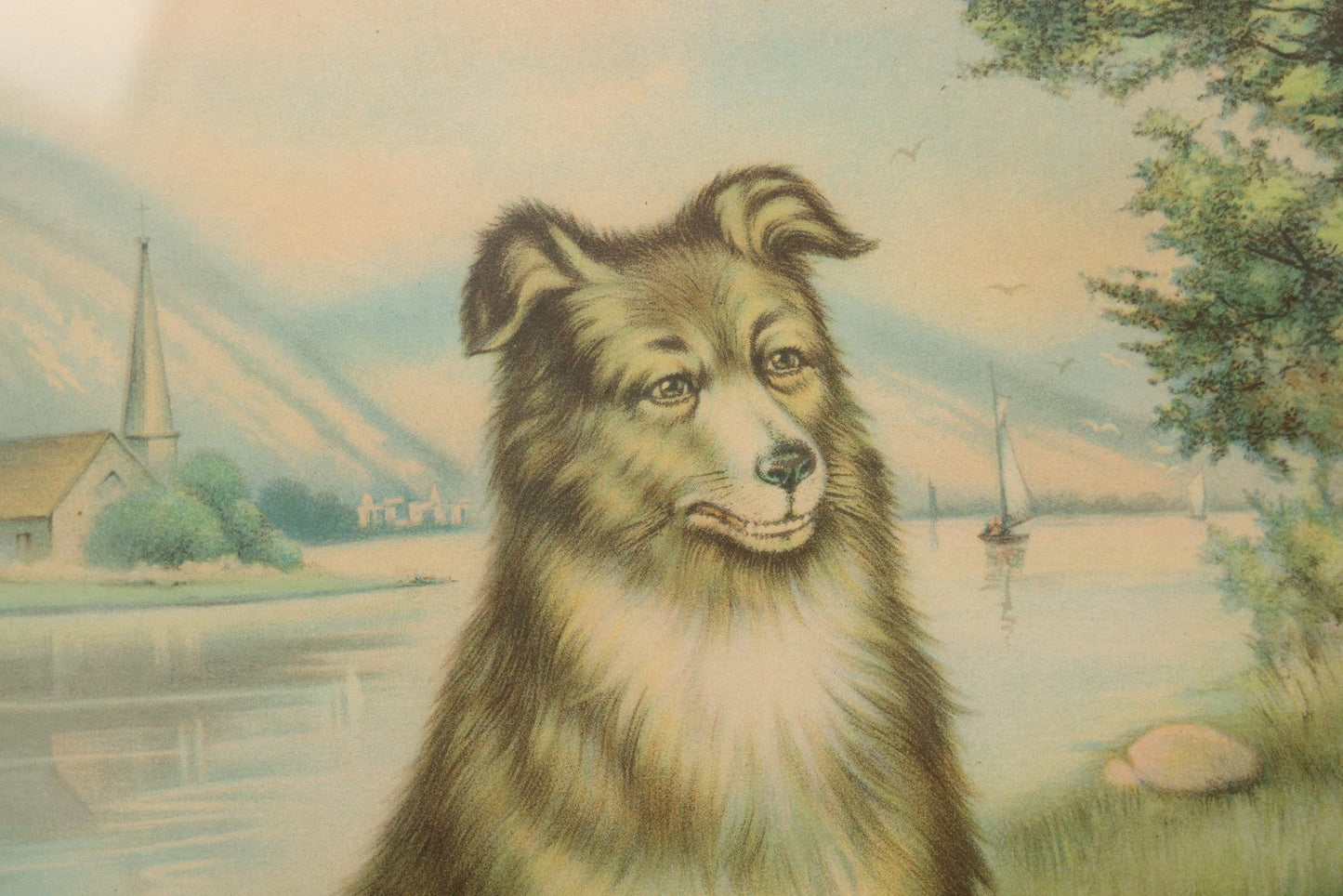 Lot 036 - Antique Chromolithograph Print Of A Dog Guarding A Little Girl And Her Doll, Titled "Touch Her If You Dare," By The James Lee Co., Chicago, Circa 1906, In Frame, 17-5/6" x 21-5/8"