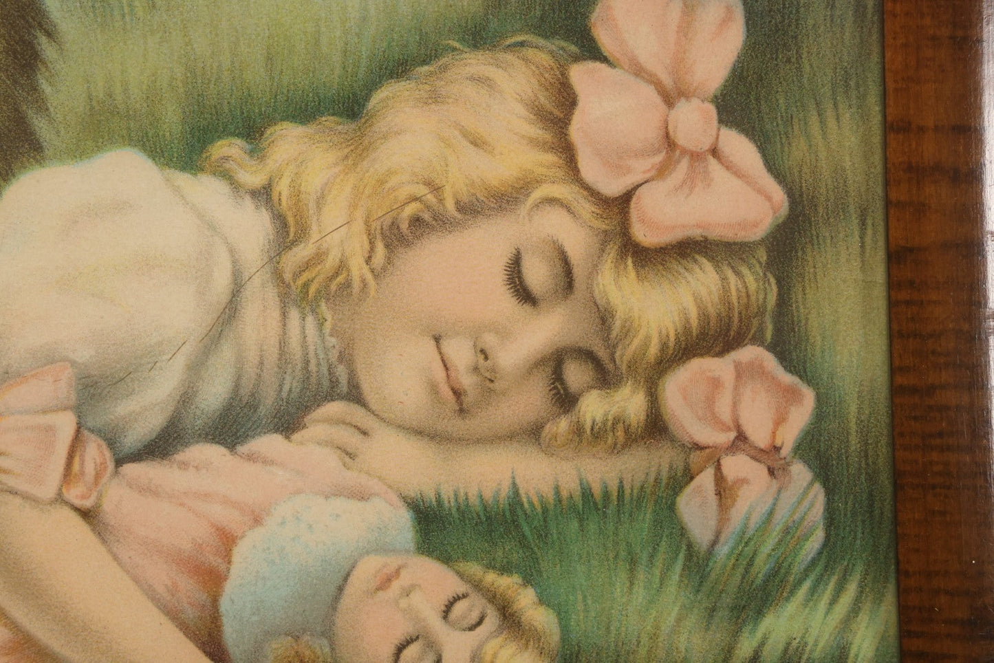 Lot 036 - Antique Chromolithograph Print Of A Dog Guarding A Little Girl And Her Doll, Titled "Touch Her If You Dare," By The James Lee Co., Chicago, Circa 1906, In Frame, 17-5/6" x 21-5/8"