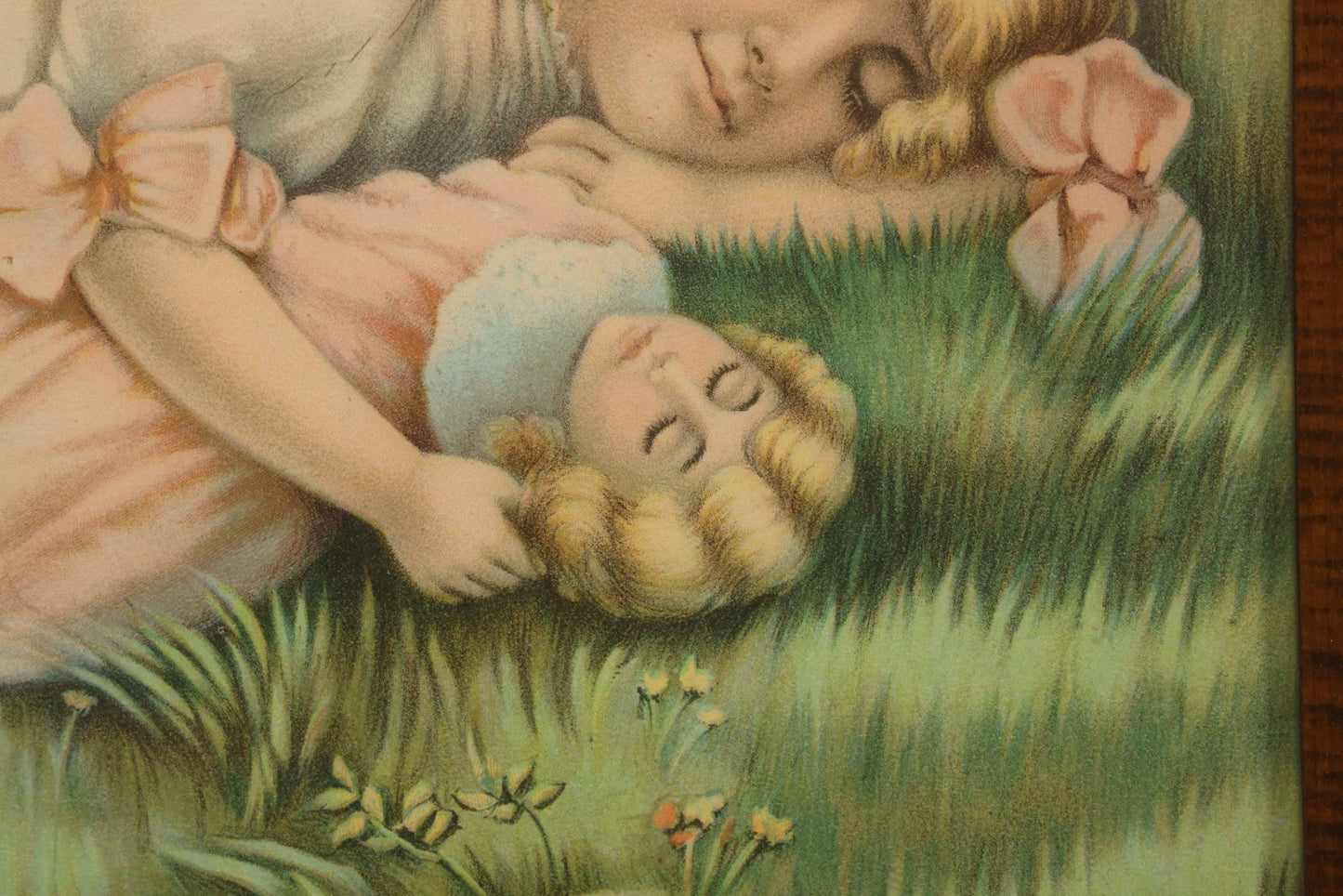 Lot 036 - Antique Chromolithograph Print Of A Dog Guarding A Little Girl And Her Doll, Titled "Touch Her If You Dare," By The James Lee Co., Chicago, Circa 1906, In Frame, 17-5/6" x 21-5/8"