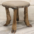 Lot 042 - Vintage Deer Leg And Hoof Taxidermy Foot Stool With Original Fabric Upholstery, Four Deer Legs, Note One Leg Missing Hoof Claw
