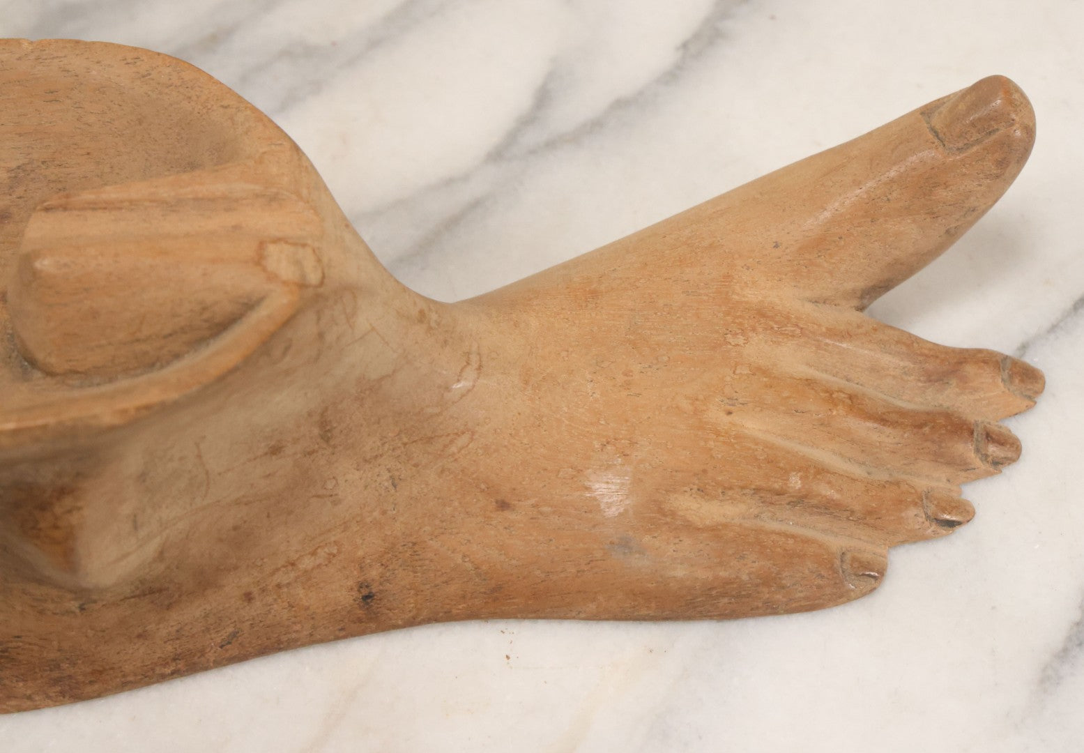 Lot 045 - Vintage Folk Art Carved Wooden Foot Single Cigarette Ashtray