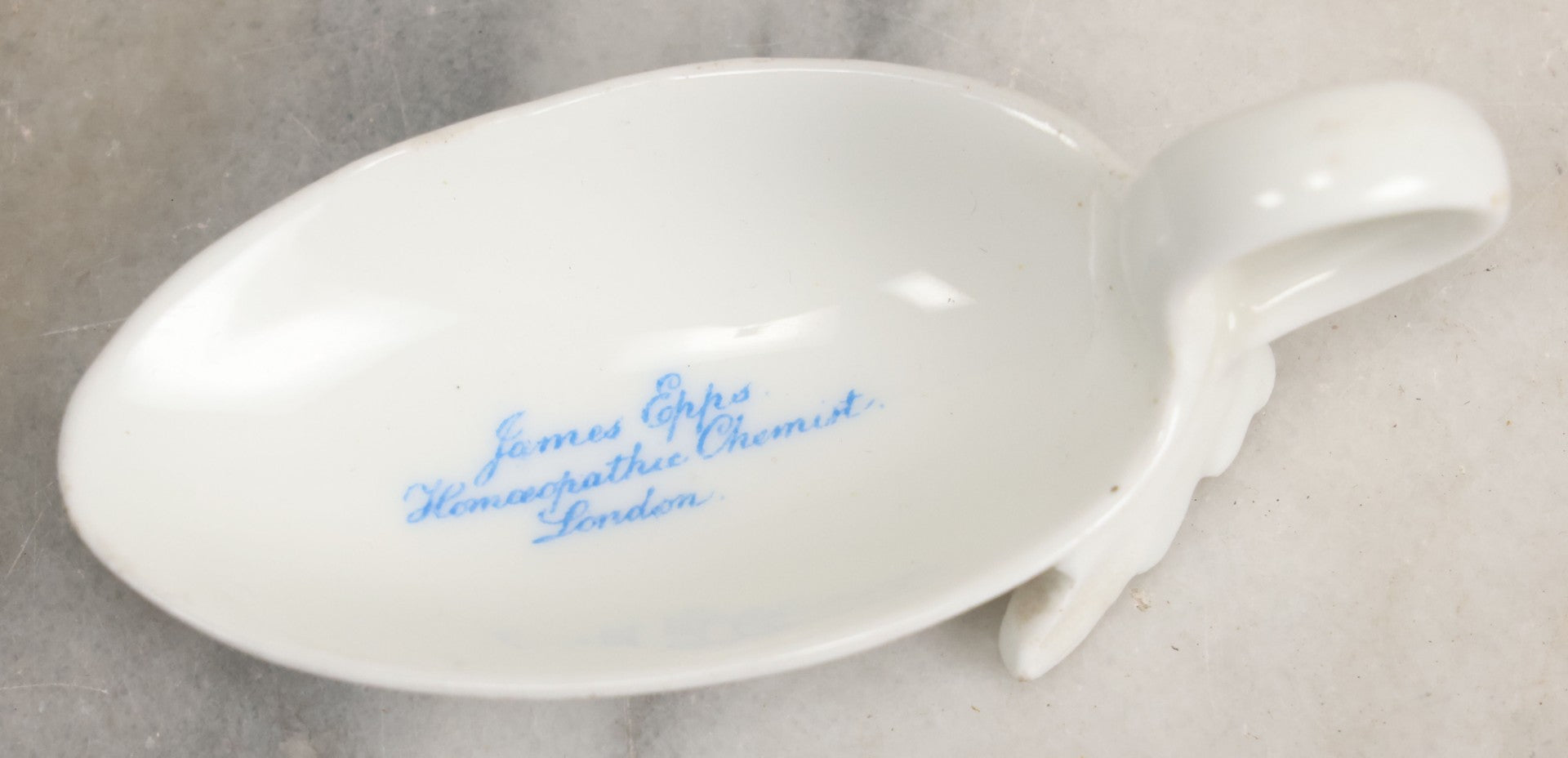Lot 053 - Antique Porcelain Medicine Dosage Spoon, Marked James Epps, Homeopathic Chemist, London