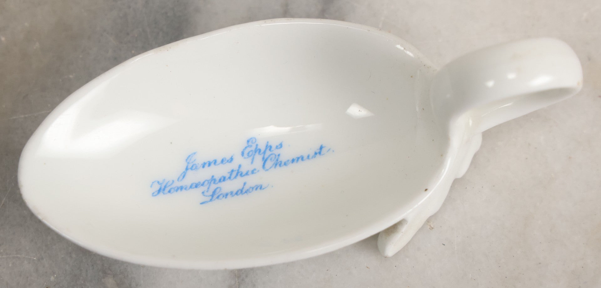 Lot 053 - Antique Porcelain Medicine Dosage Spoon, Marked James Epps, Homeopathic Chemist, London