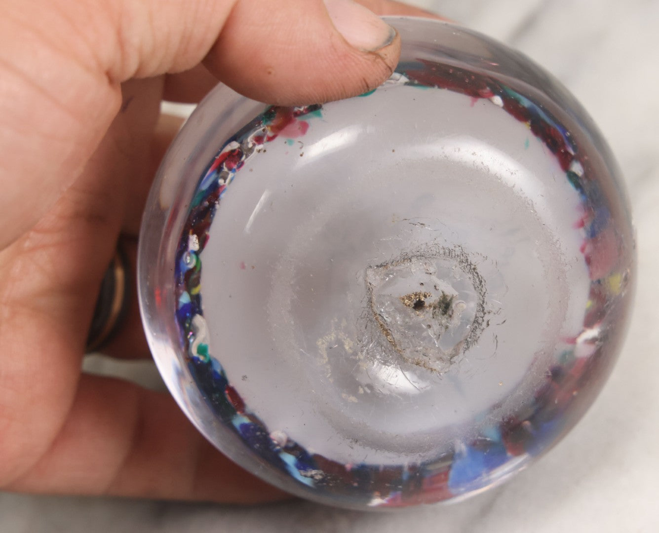 Lot 054 - Antique Knights Of Pythias Fraternal Order Hand Blown Glass Paper Weight With Colorful Swirls, Note Scuffs To Top