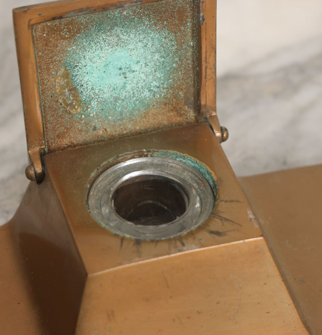 Lot 055 - Antique Art Deco Bronze Inkwell And Pen Rest With Original Glass Insert, Marked "Real Bronze," No. 1719