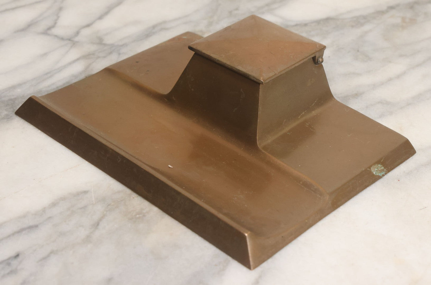 Lot 055 - Antique Art Deco Bronze Inkwell And Pen Rest With Original Glass Insert, Marked "Real Bronze," No. 1719