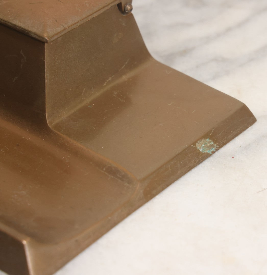 Lot 055 - Antique Art Deco Bronze Inkwell And Pen Rest With Original Glass Insert, Marked "Real Bronze," No. 1719