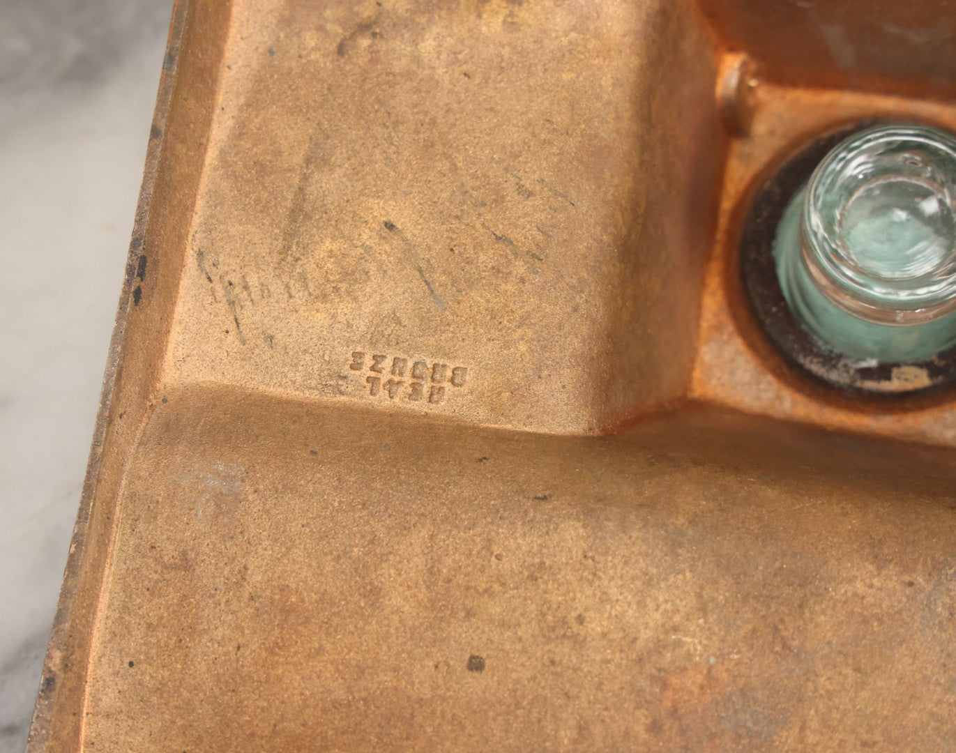 Lot 055 - Antique Art Deco Bronze Inkwell And Pen Rest With Original Glass Insert, Marked "Real Bronze," No. 1719