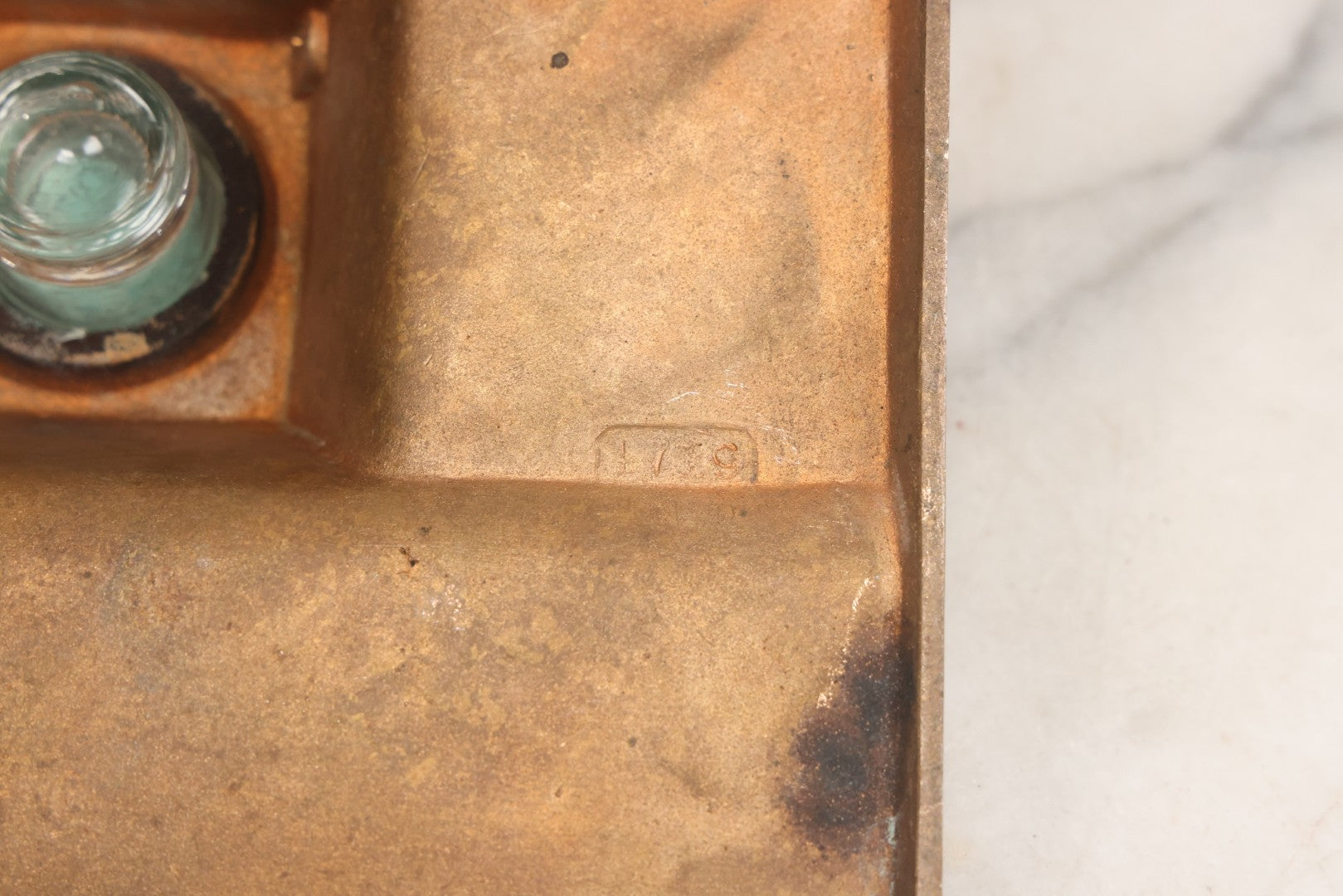 Lot 055 - Antique Art Deco Bronze Inkwell And Pen Rest With Original Glass Insert, Marked "Real Bronze," No. 1719