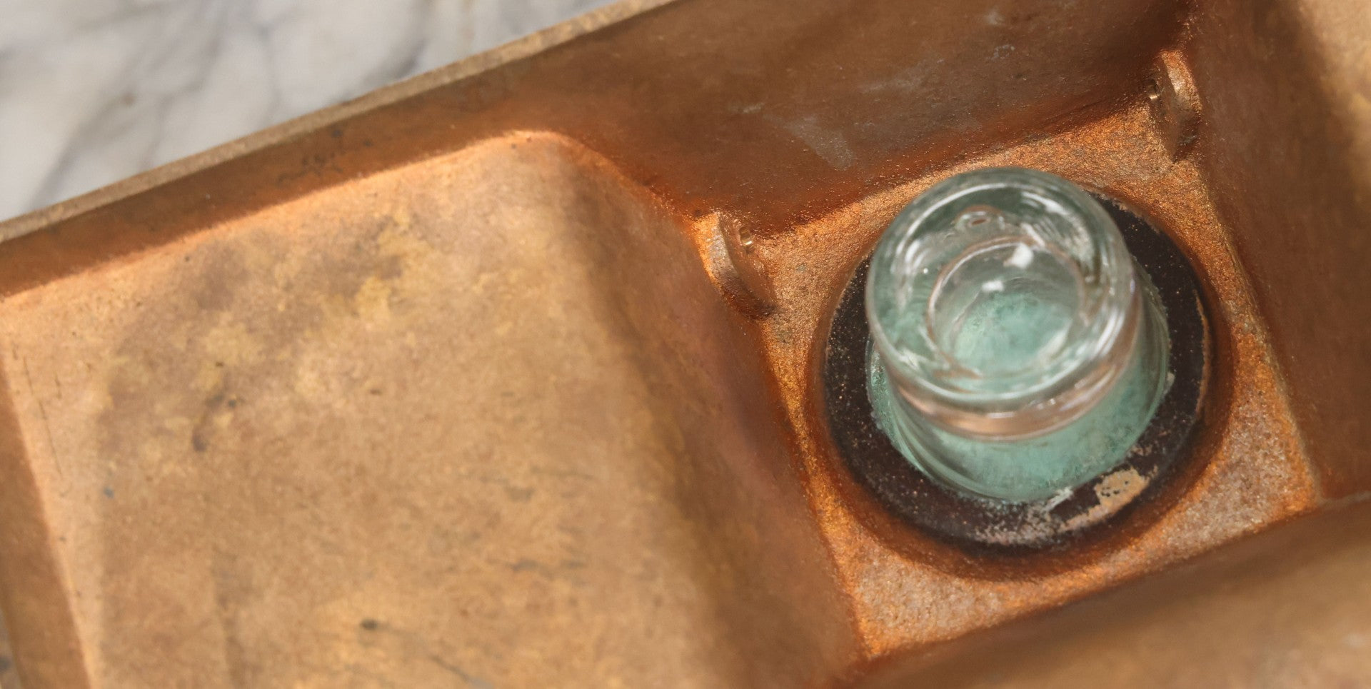 Lot 055 - Antique Art Deco Bronze Inkwell And Pen Rest With Original Glass Insert, Marked "Real Bronze," No. 1719